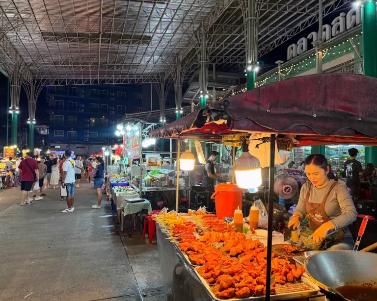 Food stalls and evening atmosphere at Banzaan Market in Patong Phuket during the night market
