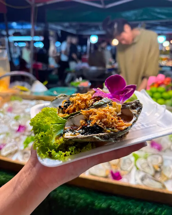 Fresh oyster from a night food stall at Banzaan Market in Patong Phuket